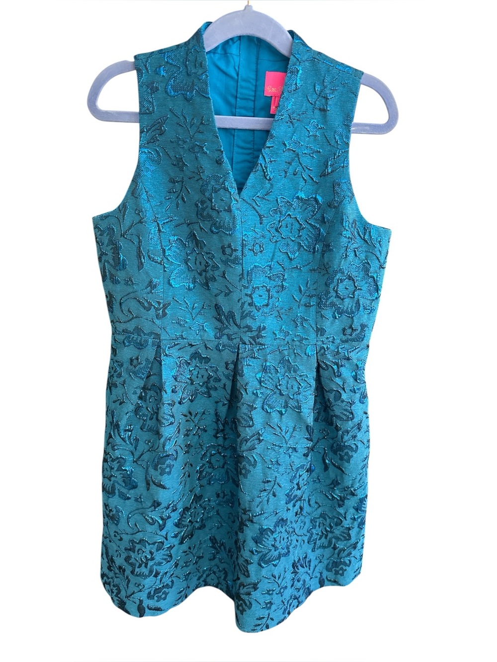 Lilly Pulitzer Girls Mini Tanlee Blue Teal Floral Brocade Jacquard Dress Size 12